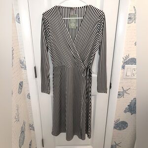 Black and White Striped Wrap Dress